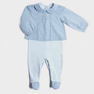 Pepa Co London Blue Check Print Peter Pan Collar Onesie - 9M